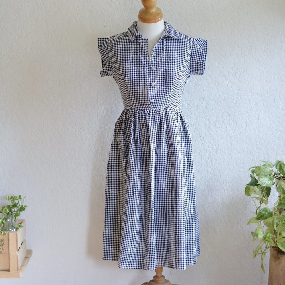 MOD REF Vintage inspired Picnic / Day Dress: Black and White Gingham- Size Small